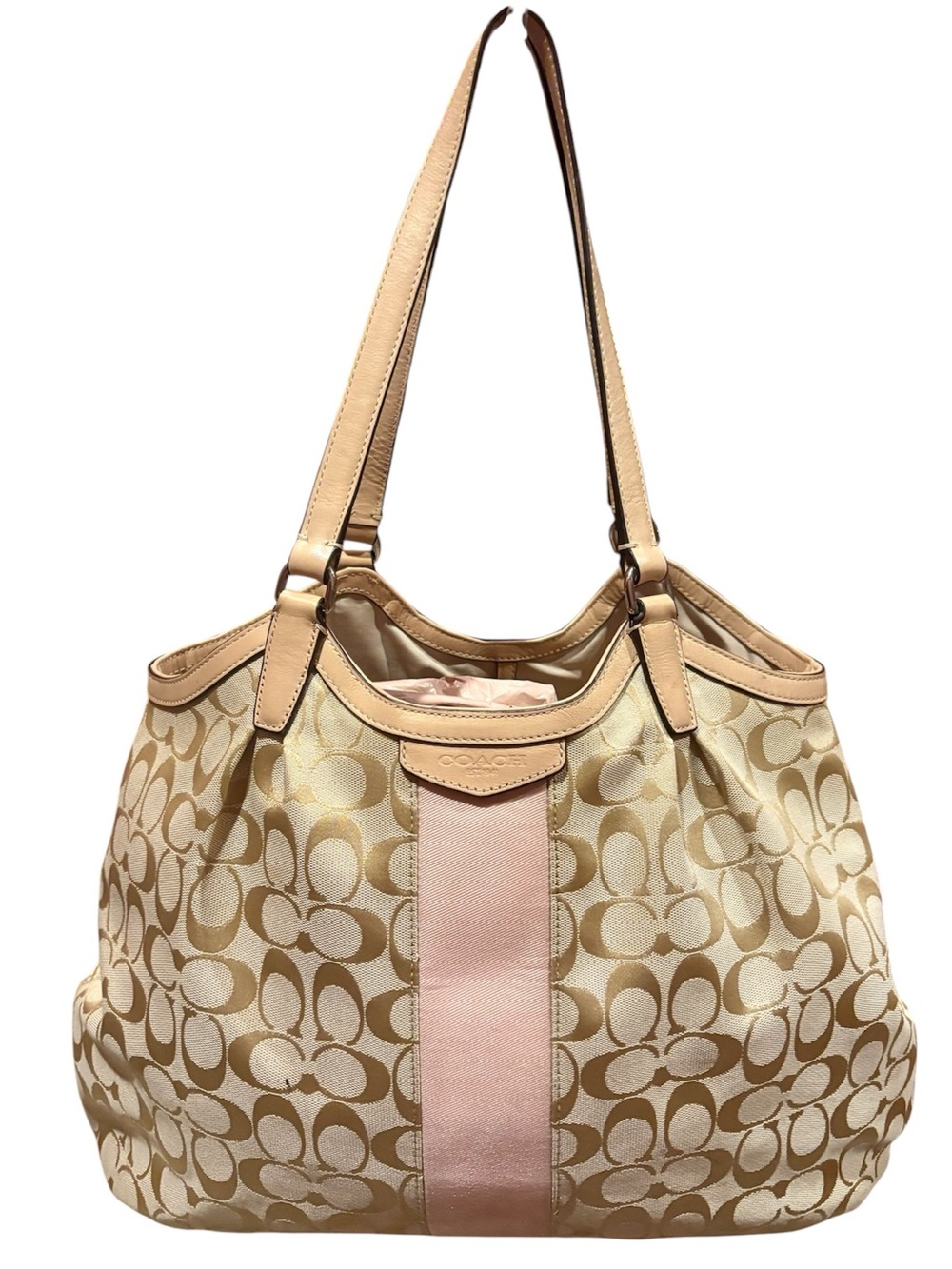 Coach Signature Canvas Shoulder Bag in Beige and Pink